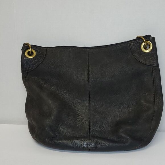 Fossil Dark Brown Pebble Leather Shoulder Bag Top Zip - Picture 3 of 7